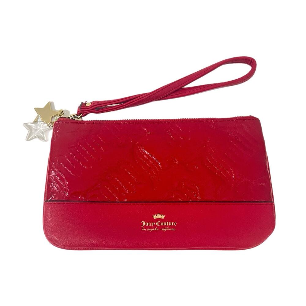 Juicy Couture Scarlet Red Zip Wristlet Wallet Strap Credit Card Slips Charms NEW